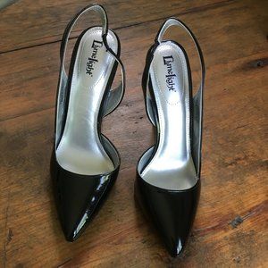 Lime Light "Kolby" Black Faux Patent Leather 4" Sling Back Heels Size 6